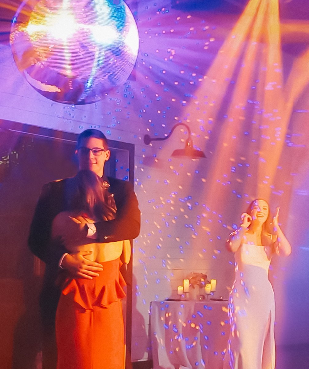 Wedding reception under a disco ball